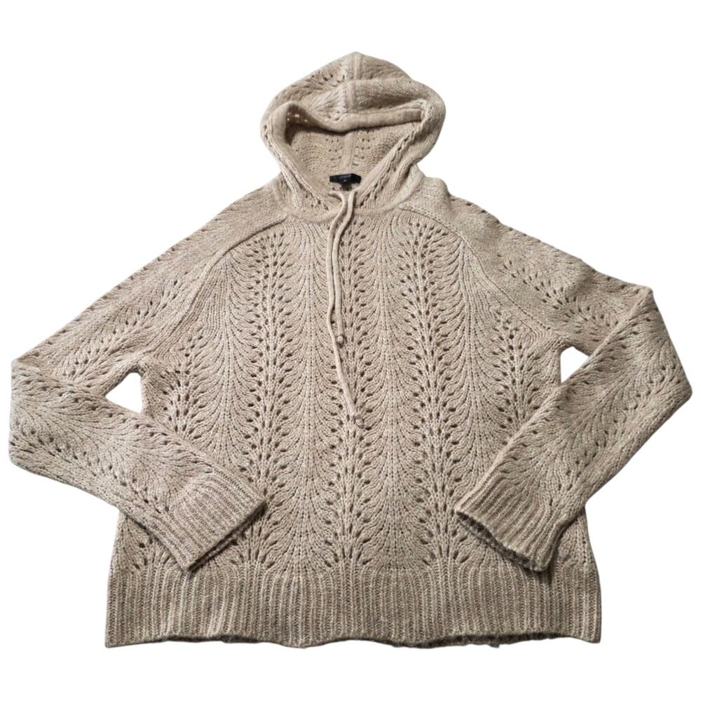 J.Crew Pointelle Alpaca Blend Hooded Sweater Womens M Beige Knit Hoodie